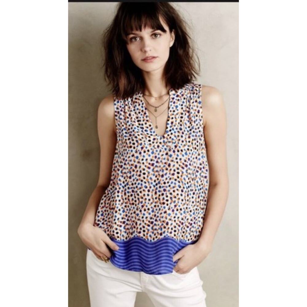 Anthropologie Maeve Enna Tank‎ Swing Top Blouse Size 2 Dots Stripes Sleeveless